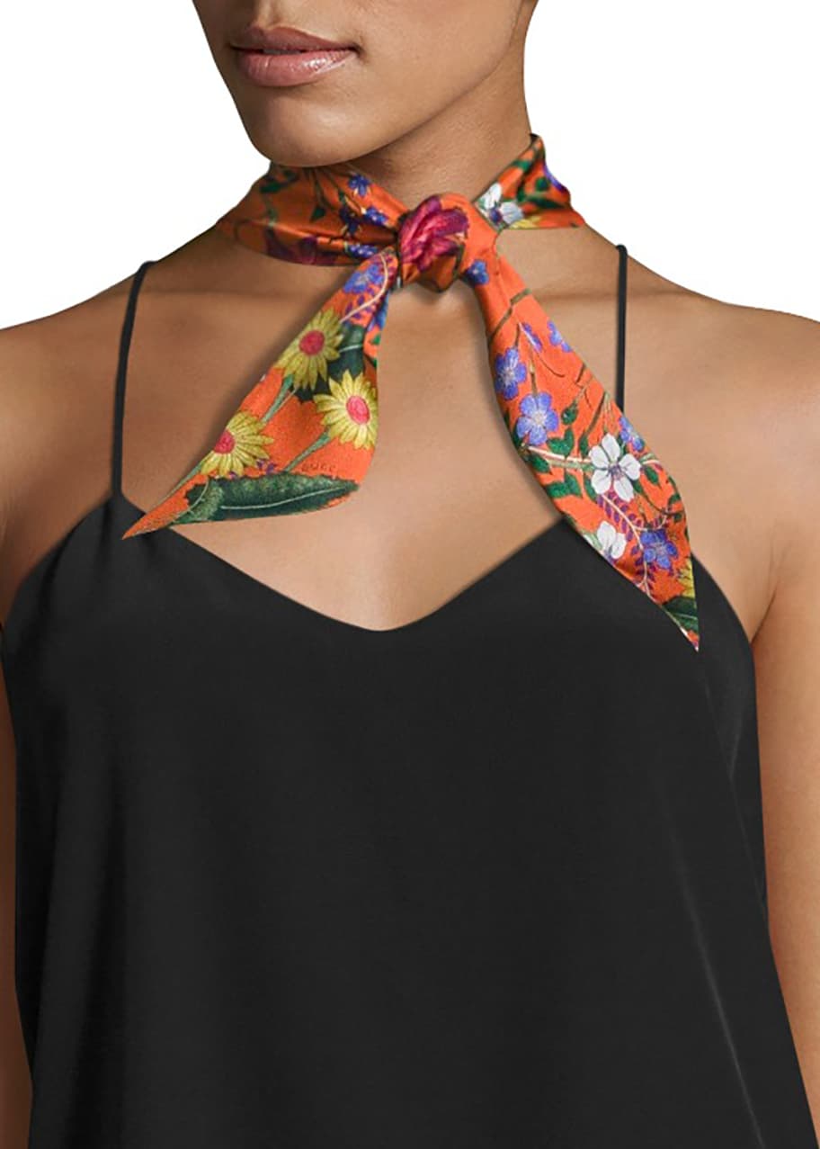 Gucci Flora Skinny Silk Scarf Bergdorf Goodman