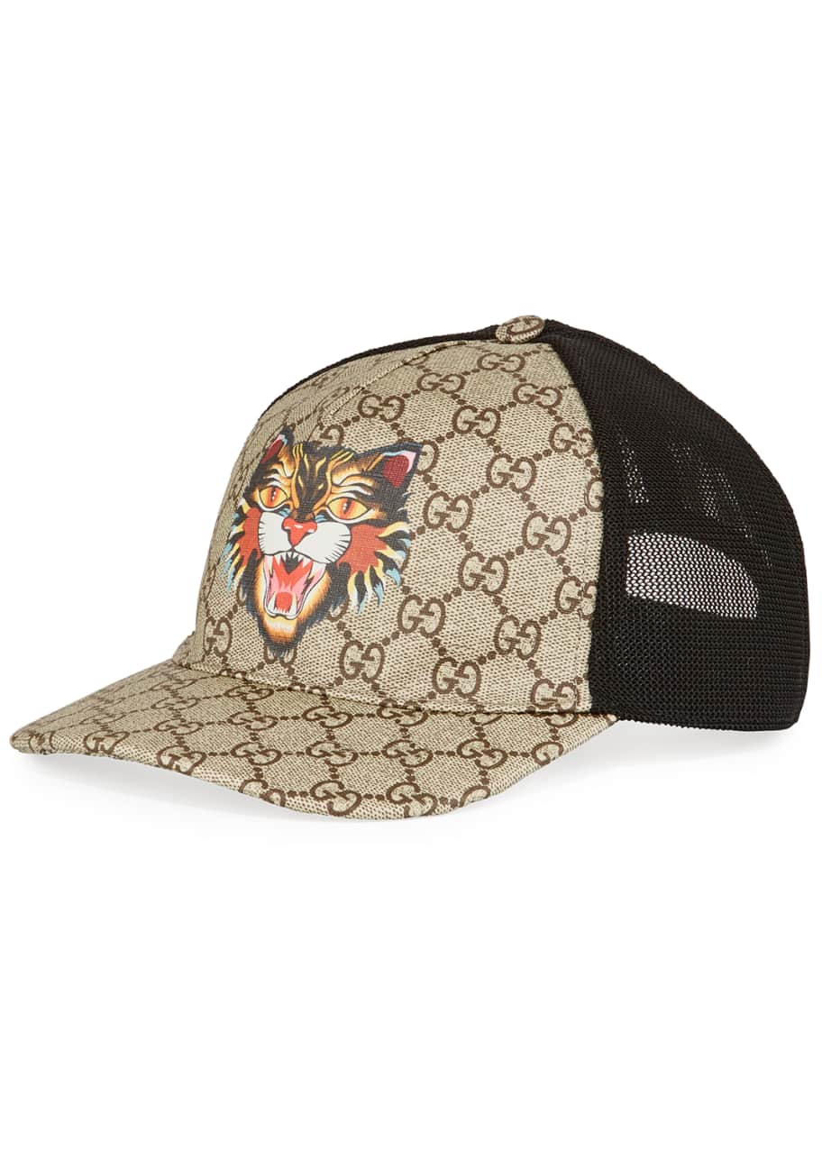 Gucci Black/Grey GG Supreme Angry Cat Patch Cap S Gucci