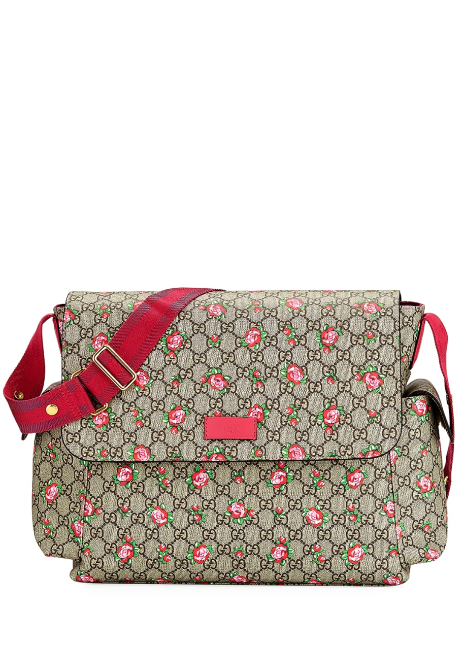 Gucci GG Supreme Canvas Rosebud Diaper Bag w Changing Pad