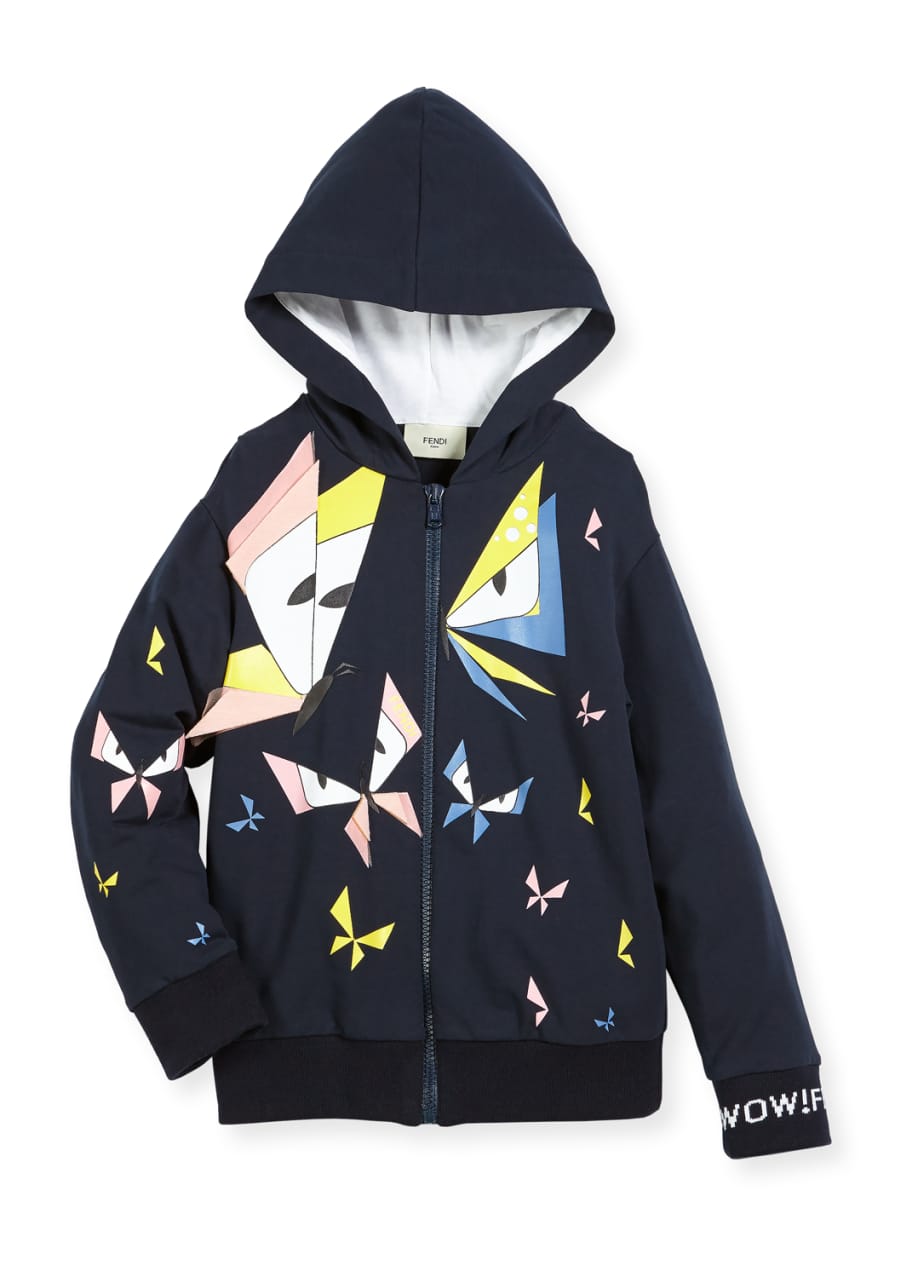 Fendi Girls Butterfly Eyes Graphic Zip Up Sweatshirt Size 6 8