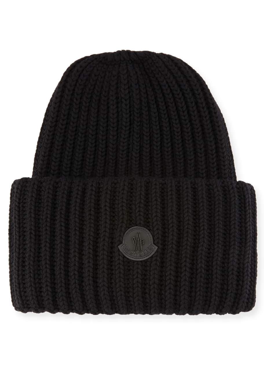 Image 1 of 1: Men's Oversized Ribbed Logo Beanie Hat