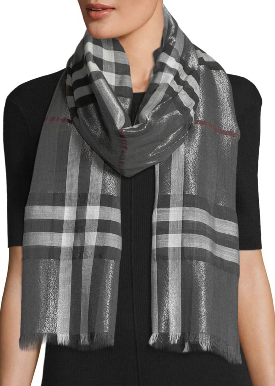 Metallic Gauze Giant Check Scarf