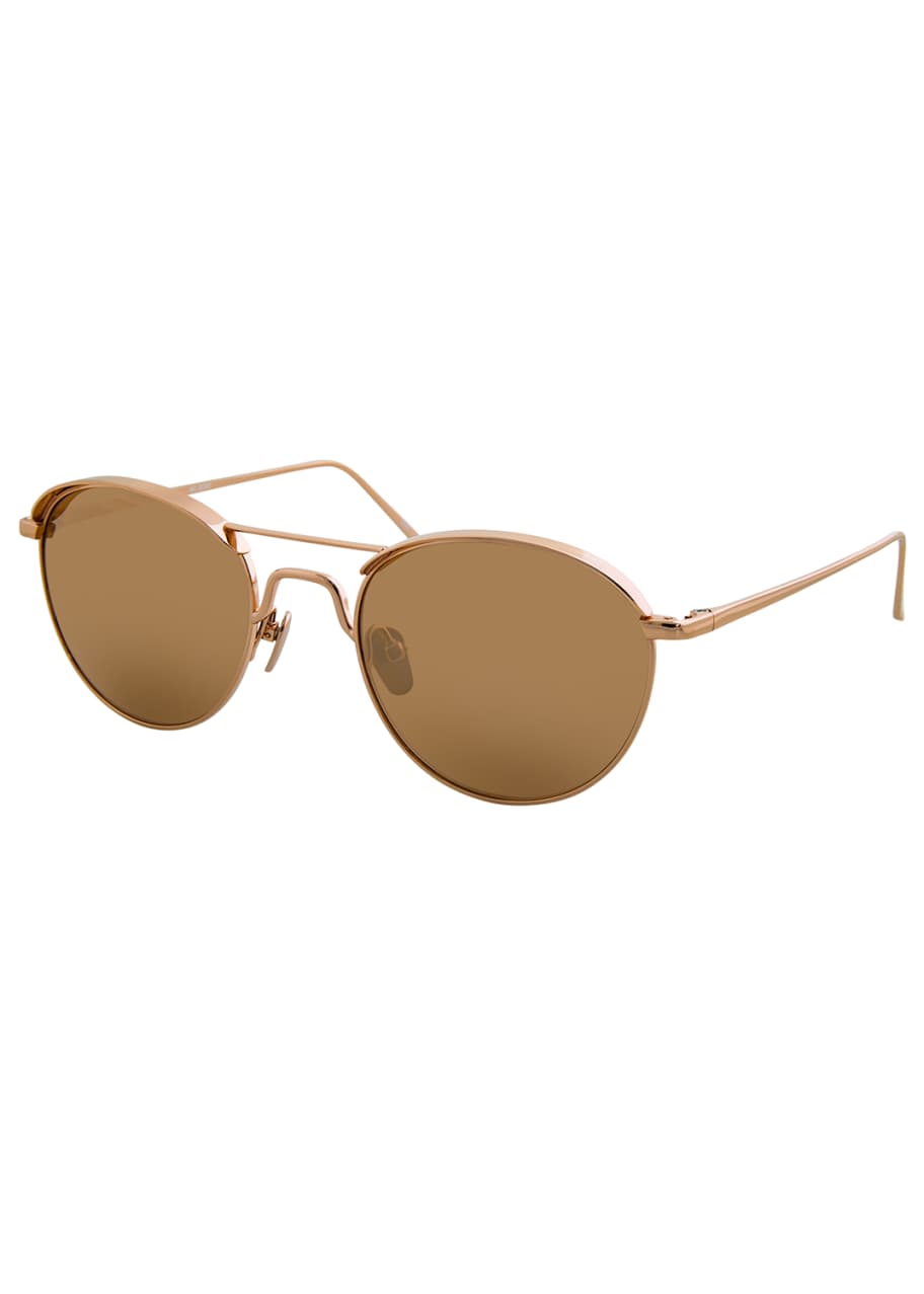 Linda Farrow Round Titanium Sunglasses, Rose Gold Bergdorf Goodman