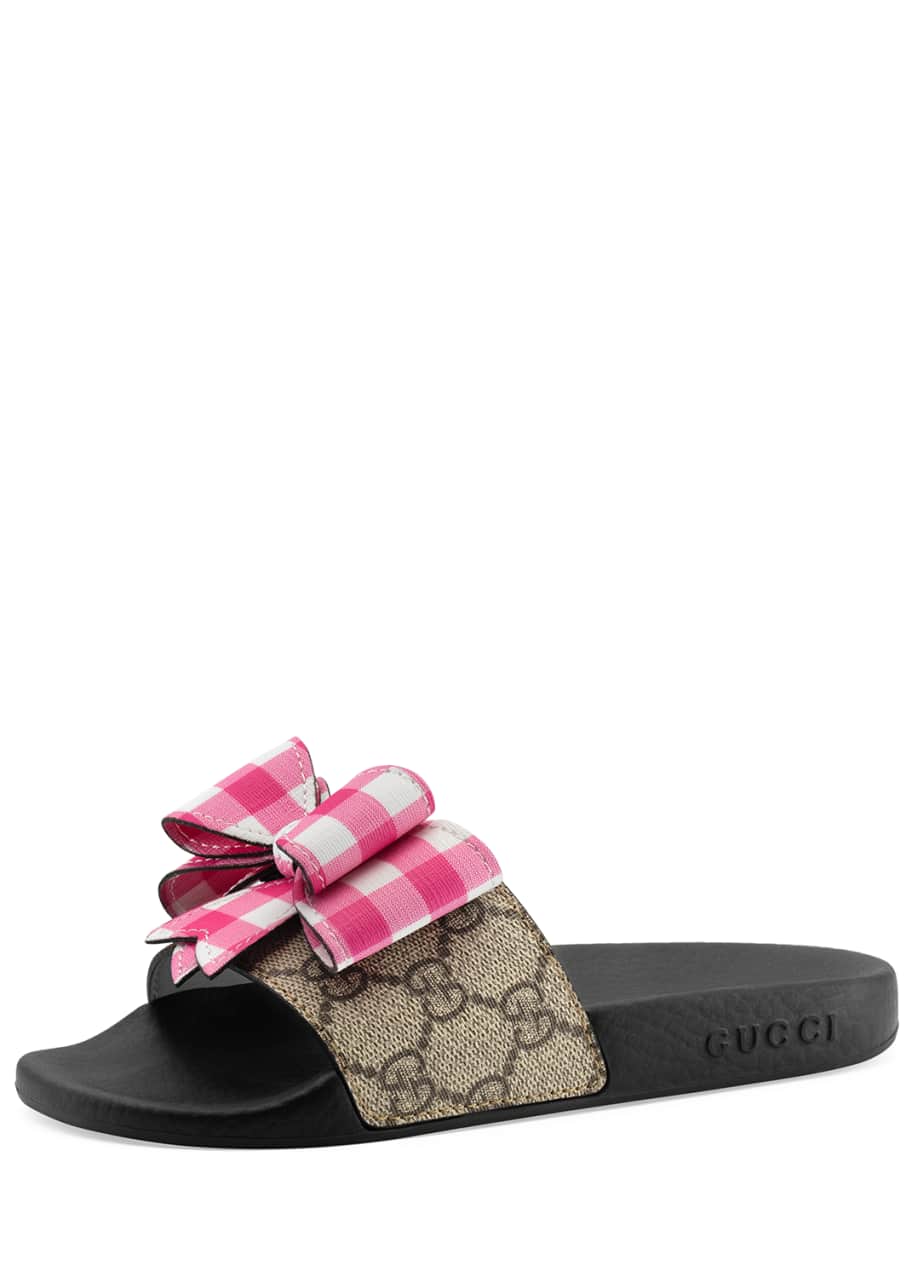 Gucci Pursuit GG Supreme Slide Sandal w Bow Kids Sizes 10T 2Y