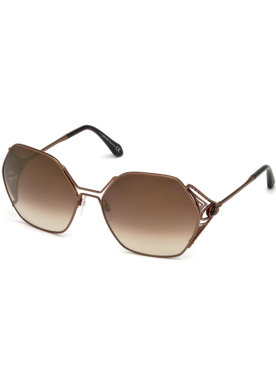 Image 1 of 1: Hexagon Gradient Metal Sunglasses, Brown