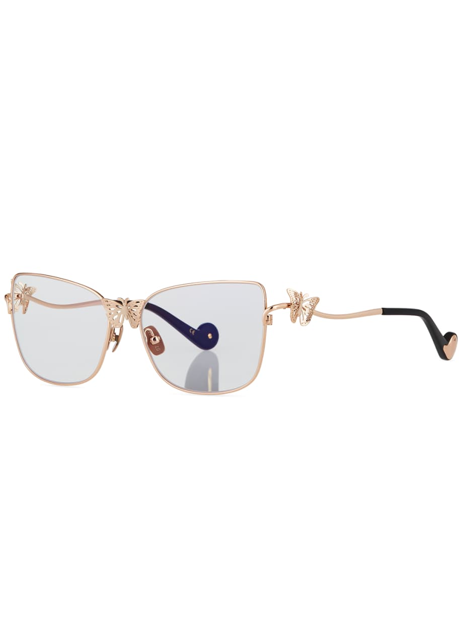 Anna Karin Karlsson Le Papillon Cat Eye Optical Frames W 3d Butterfly Detail Rose Gold Bergdorf Goodman