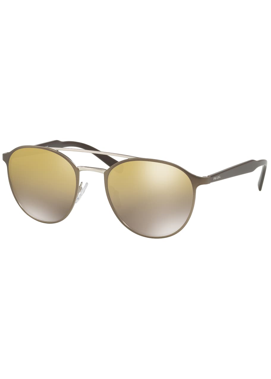 Image 1 of 1: Round Brow-Bar Mirrored-Lens Sunglasses