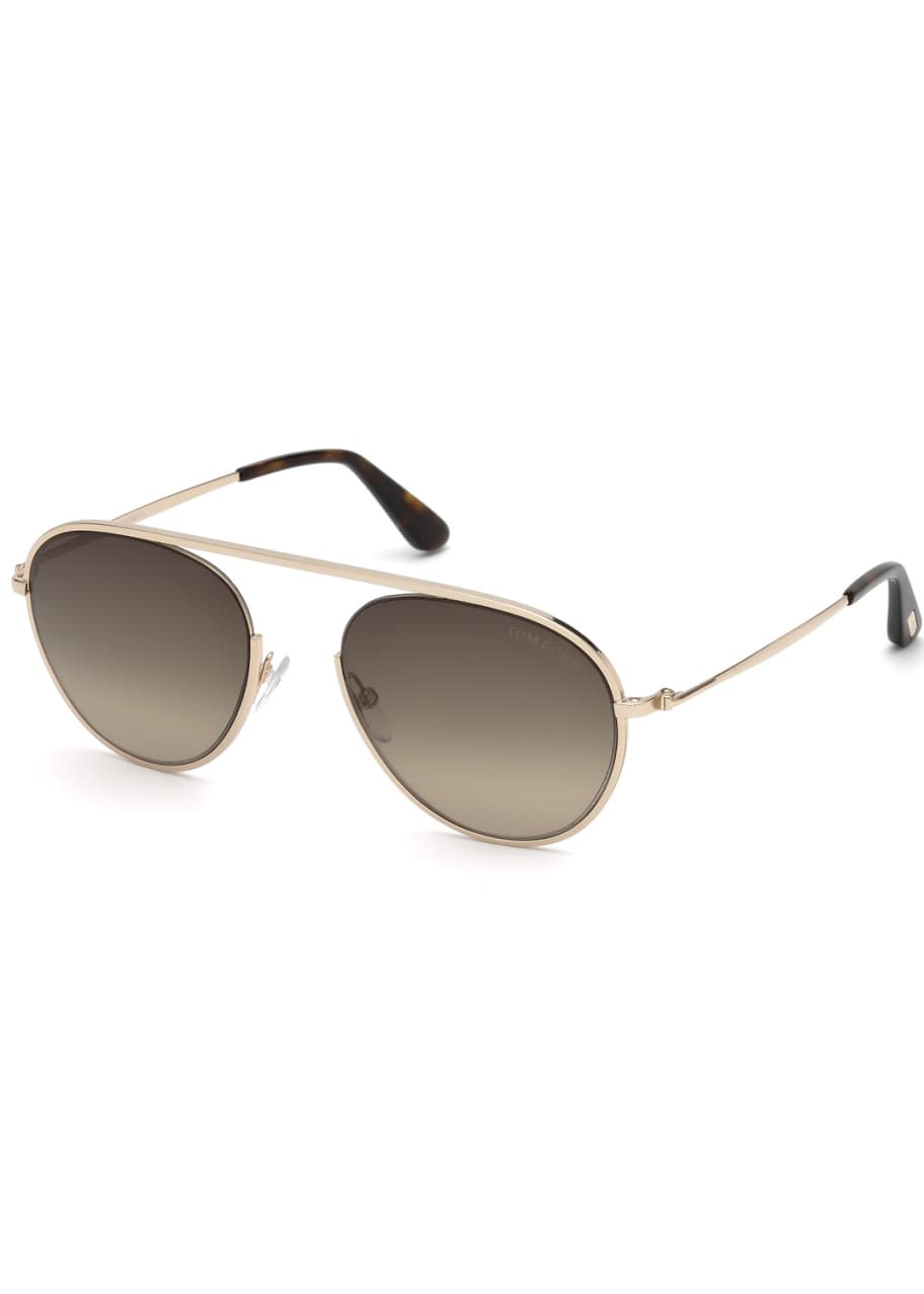 TOM FORD Keith Round Brow Bar Metal Sunglasses Rose Gold