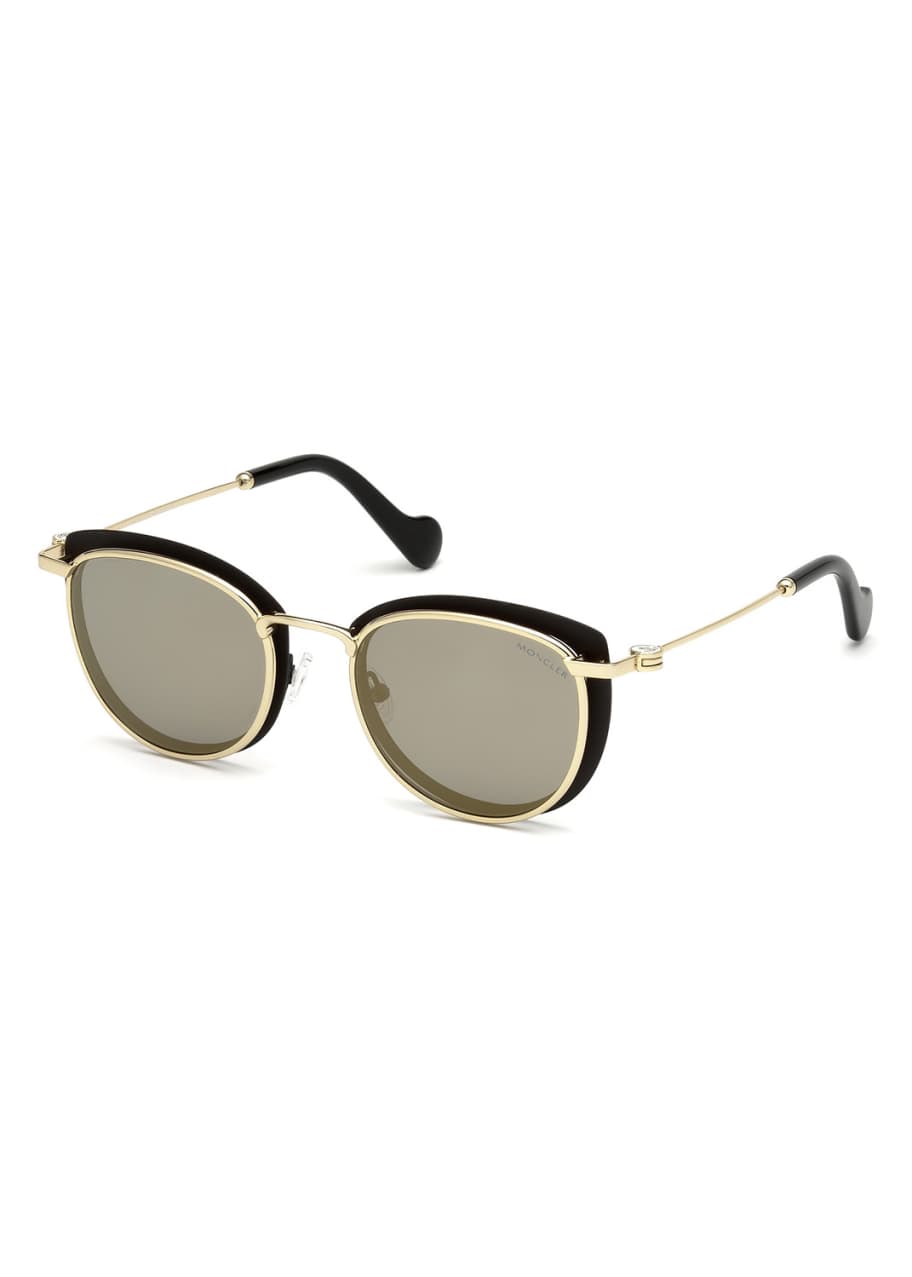 Moncler Metal CatEye Mirrored Sunglasses, Black/Gold Bergdorf Goodman