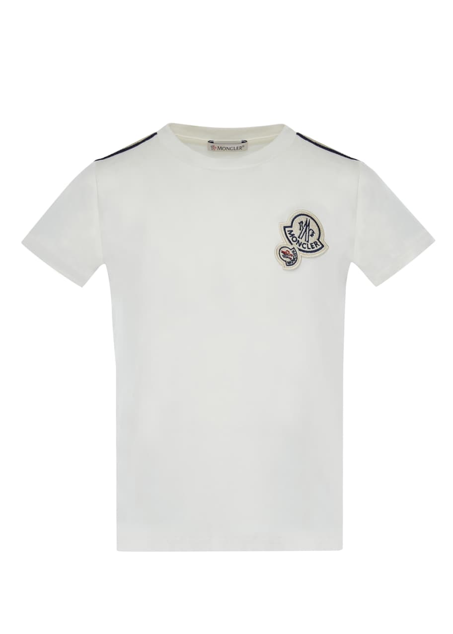 Moncler Maglia Short-Sleeve T-Shirt w/ Logos, Off White, Size 4-6 ...