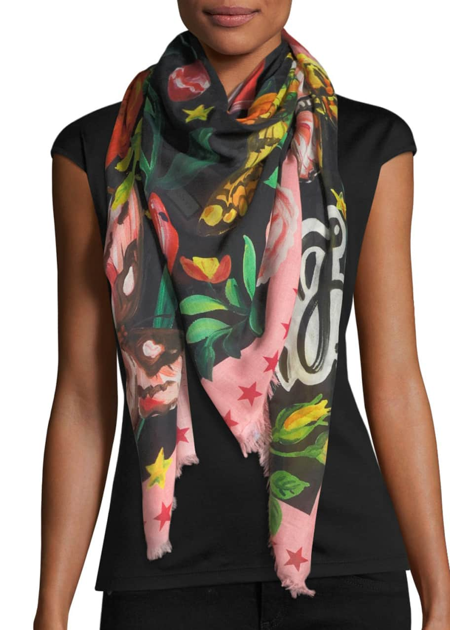 Gucci Garden Silk Fringe Shawl - Bergdorf Goodman