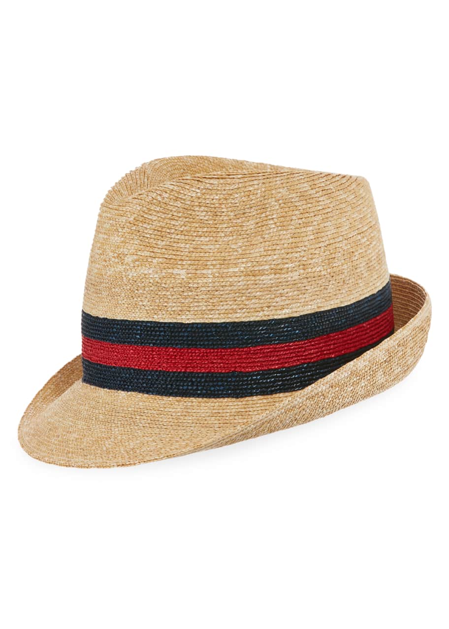 Gucci Woven Straw Trilby Hat w Wed Detail Bergdorf Goodman