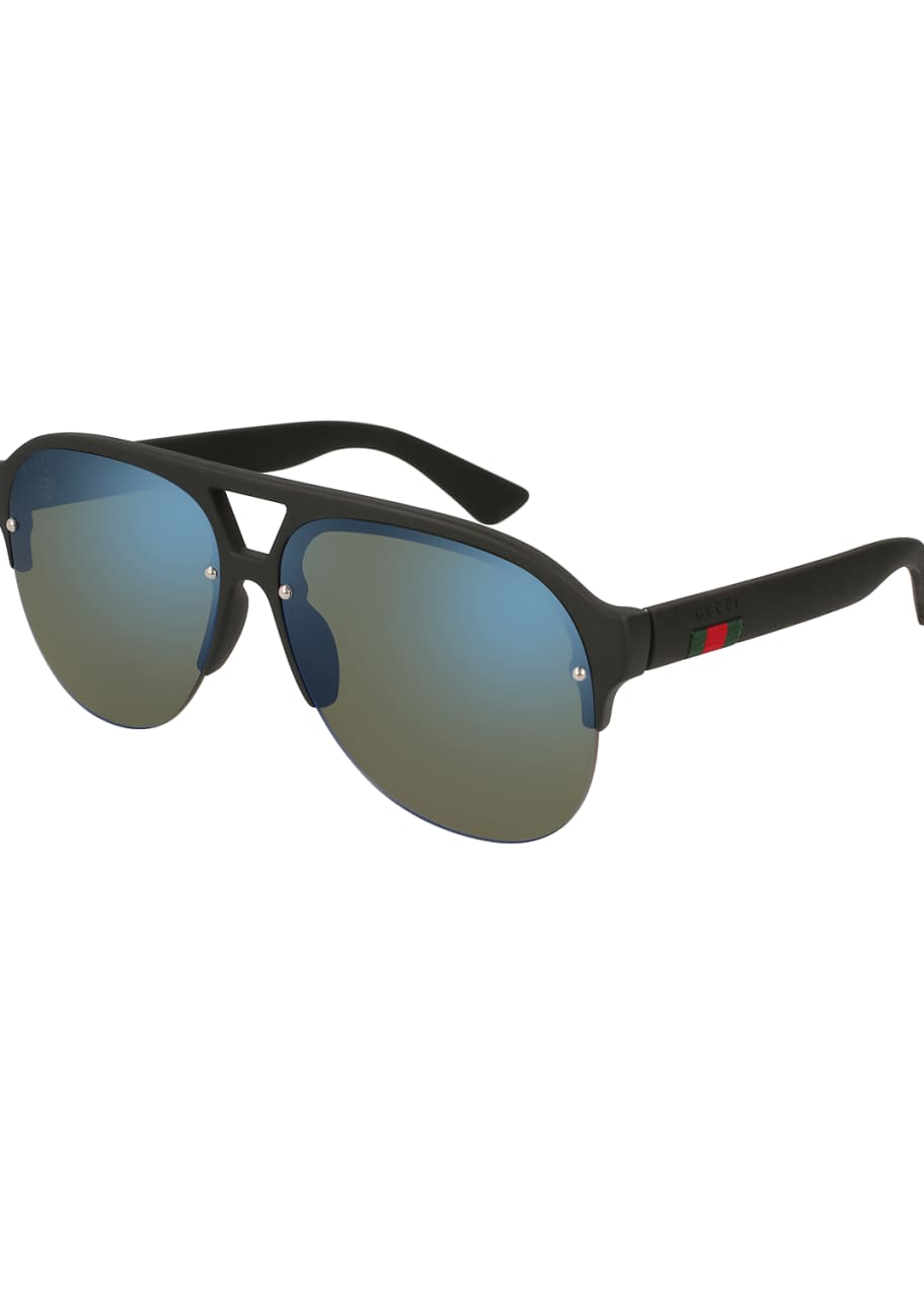 Half Frame Rubber Mirrored Aviator Sunglasses