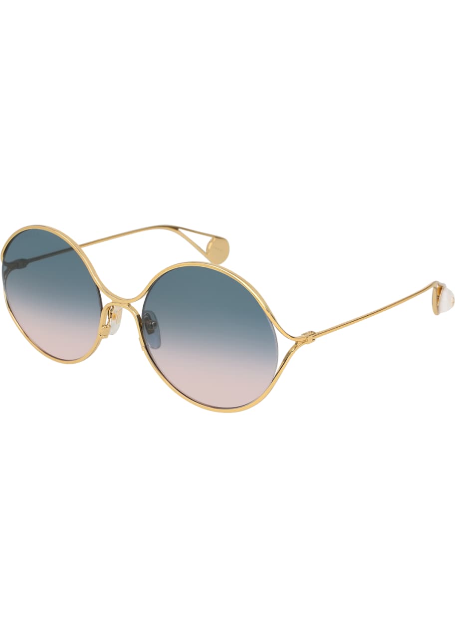 Image 1 of 1: Iridescent Round Forked Metal Sunglasses, Gold/Blue