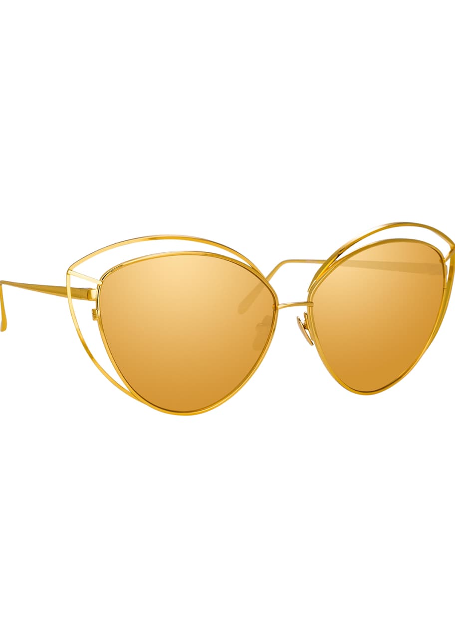 Image 1 of 1: Open-Inset Cat-Eye Mirrored Sunglasses, Yellow Pattern