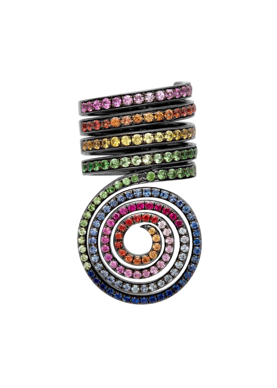 Lynn Ban Jewelry Psychedelic Spiral Coil Ring w/ Mixed Stones