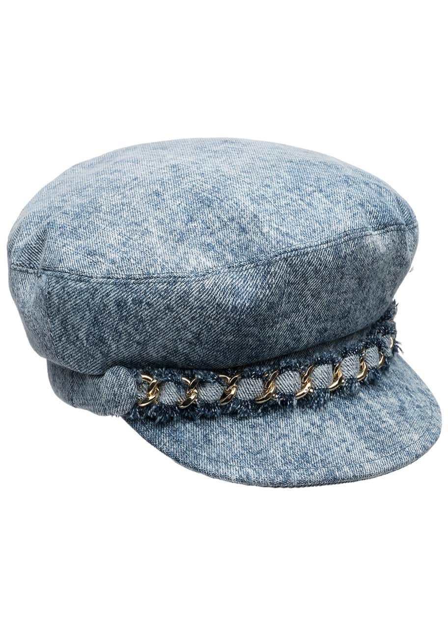 Goodman Newsboy Eugenia Denim Hat with Bergdorf - Detail Marina Kim Chain