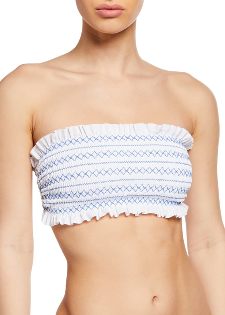 Tory Burch Costa Smocked Bandeau Bikini Swim Top - Bergdorf Goodman