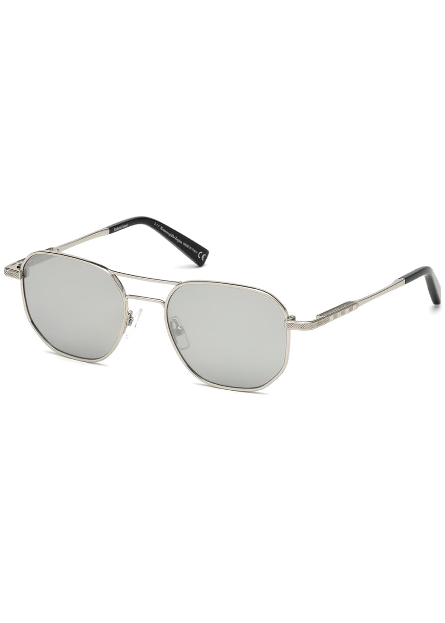 Image 1 of 1: Square Metal Aviator Sunglasses, Gray