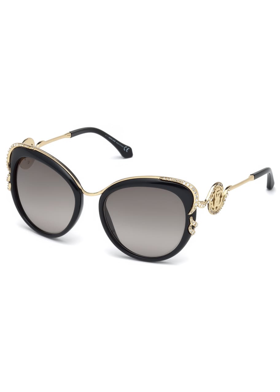 Square Acetate Metal Crystal Trim Sunglasses