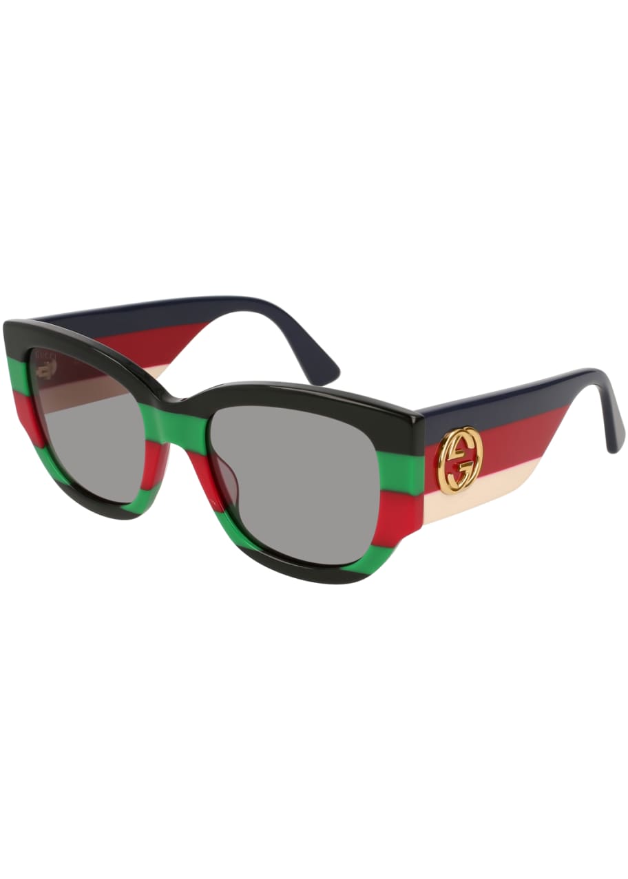 Gucci DualStriped Oversized Rectangle Sunglasses Bergdorf Goodman