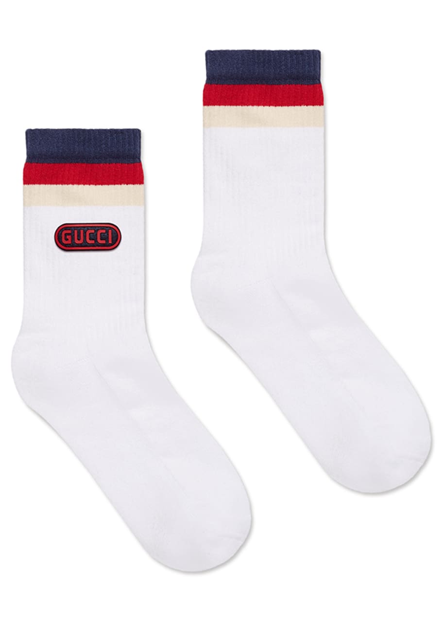 Gucci Men's Game-Patch Cotton-Blend Socks with Web Cuff, White - Bergdorf  Goodman