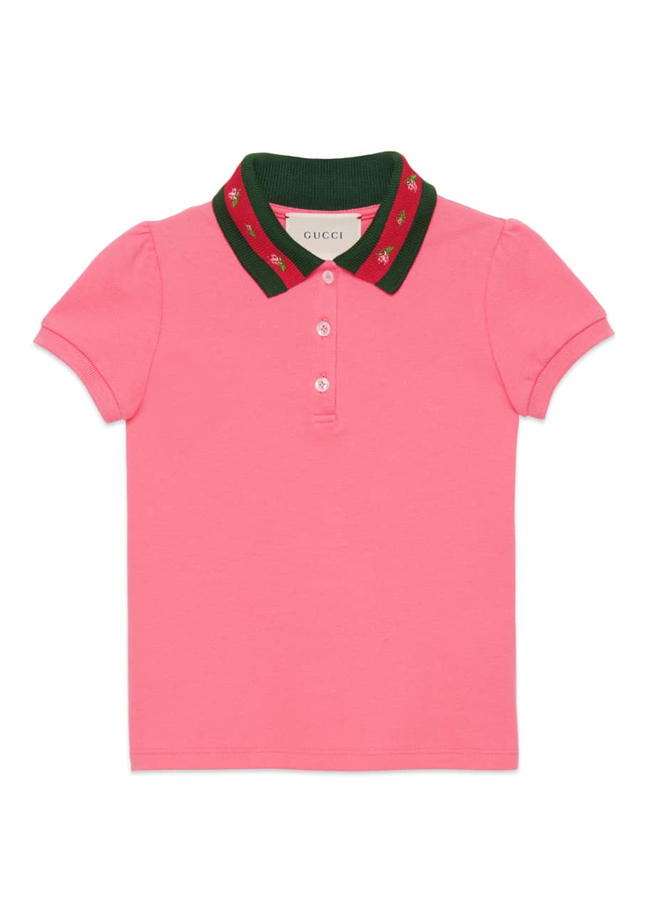 Gucci Short-Sleeve Web-Collar Polo w/ Rose Embroidery, Size 4-12 ...