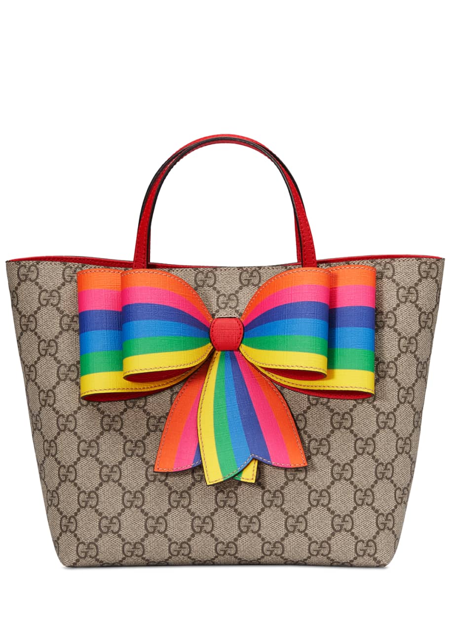 Gucci GG Supreme Canvas Tote Bag w/ Rainbow Bow - Bergdorf Goodman