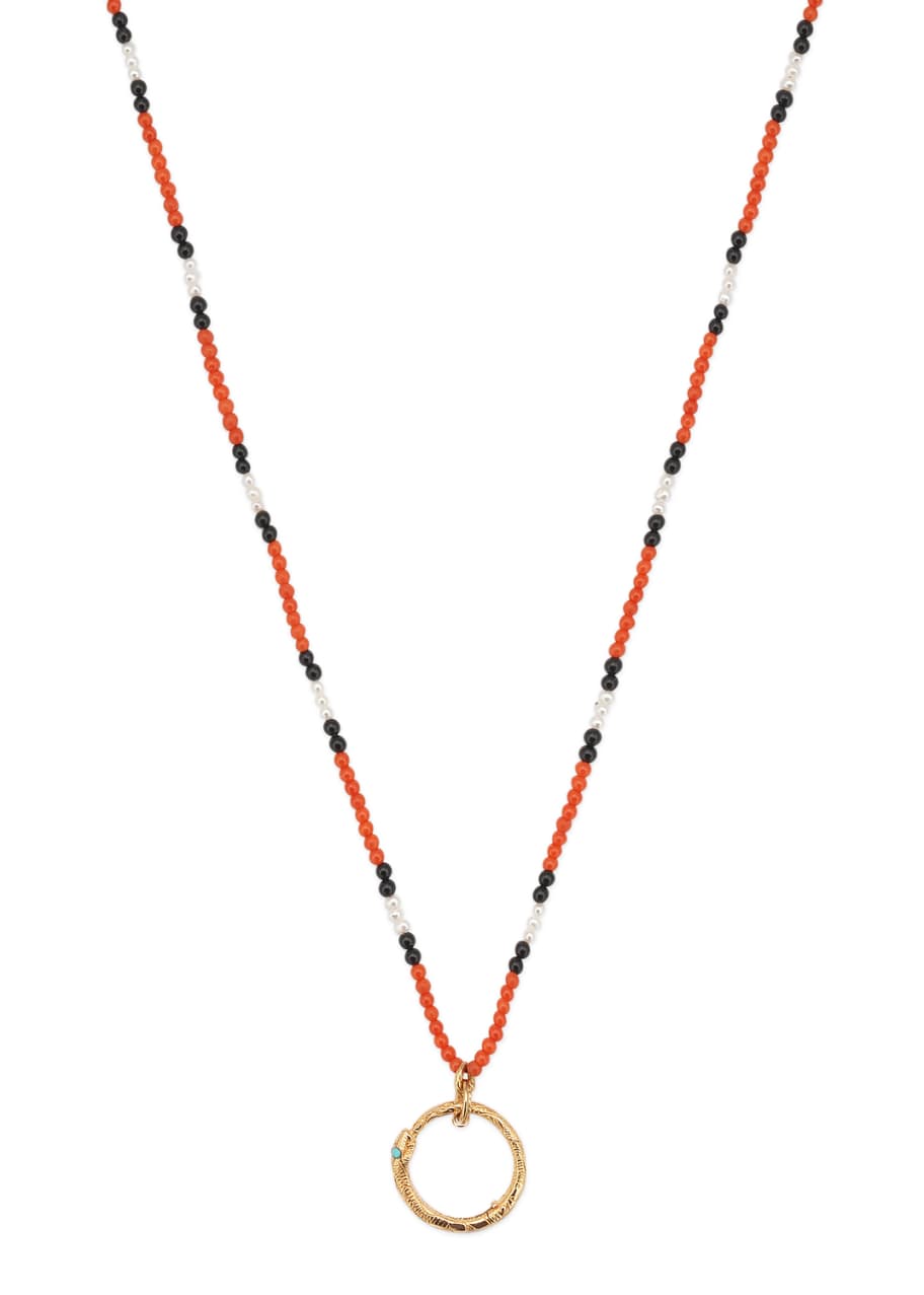 Gucci Men s 18k Beaded Necklace w Ouroboros Red Bergdorf Goodman