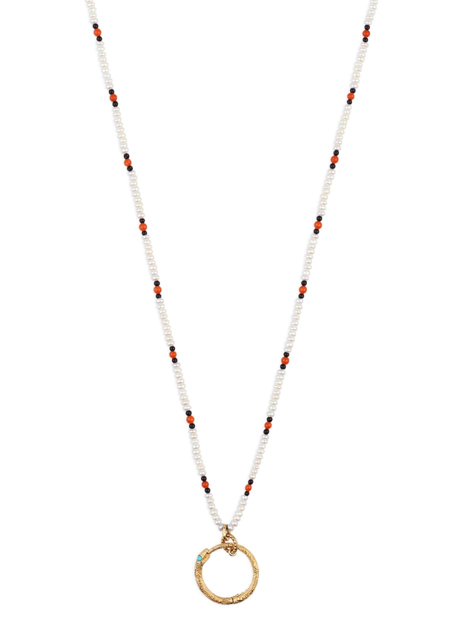 Gucci Men s 18k Beaded Necklace w Ouroboros White Bergdorf Goodman
