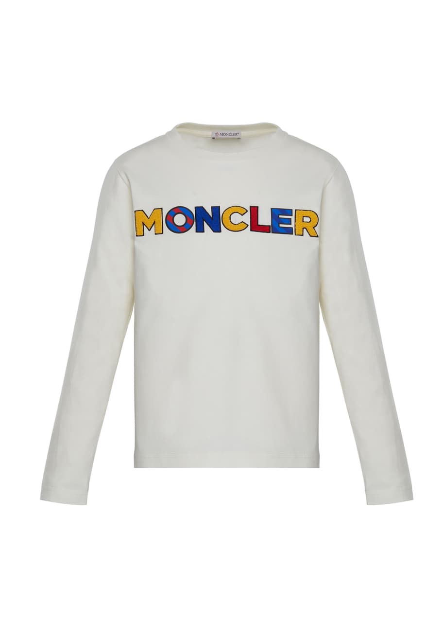 Moncler Long-Sleeve Tee w/ Multicolor Logo, White, Size 4-6 - Bergdorf ...