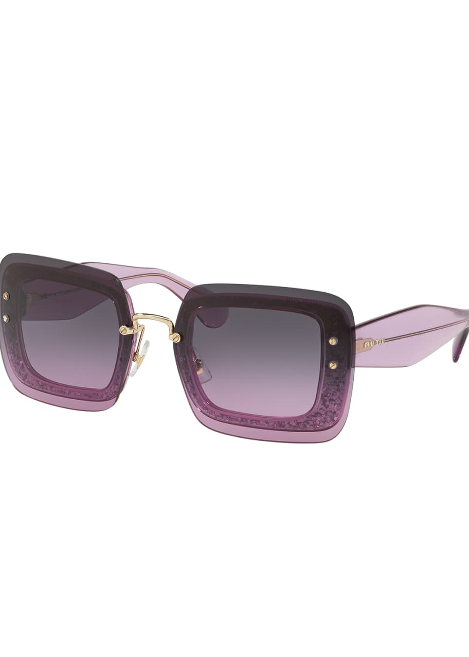 Image 1 of 1: Rectangle Glitter-Illusion Frame Chunky-Arm Sunglasses