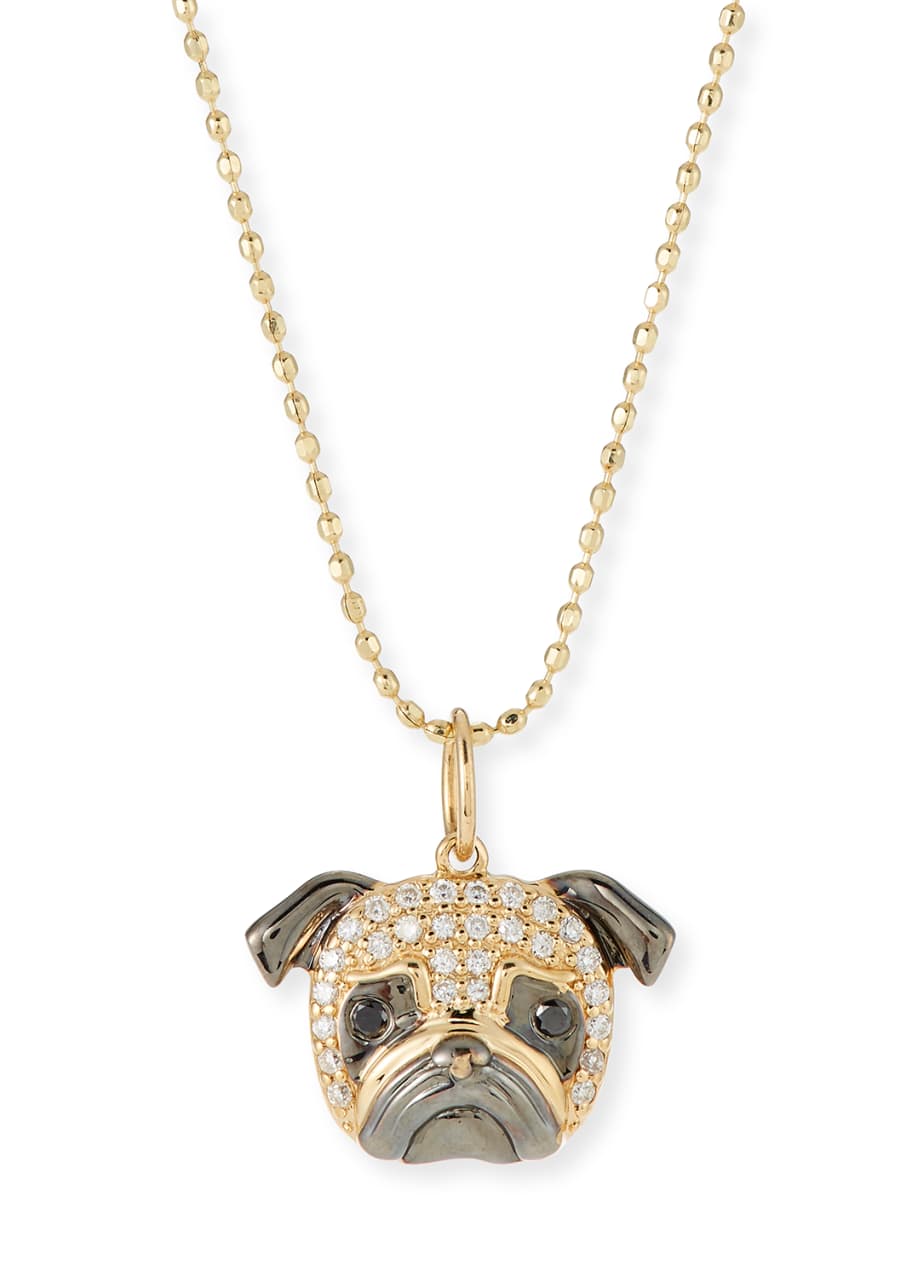 Image 1 of 1: 14k White Diamond Pug Pendant Necklace