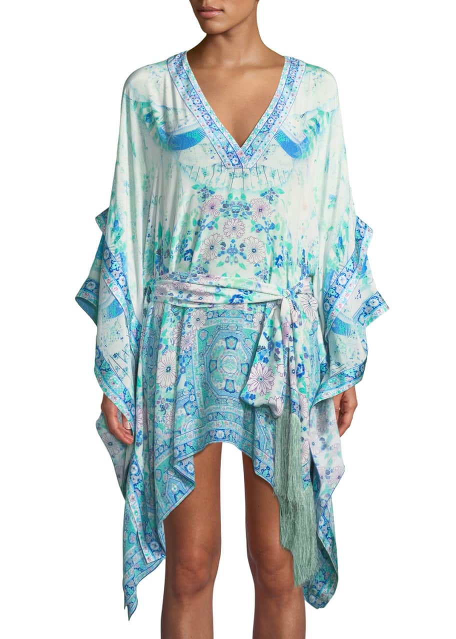Camilla Double-Layer Printed Silk Kimono-Sleeve Dress - Bergdorf Goodman