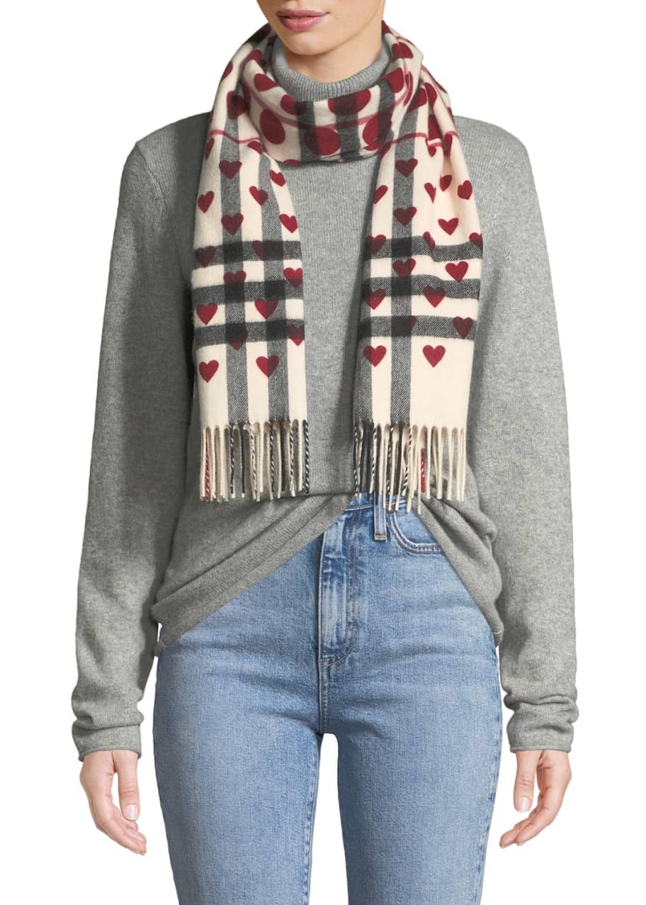 Burberry Heart-Print Giant Check Cashmere Scarf - Bergdorf Goodman