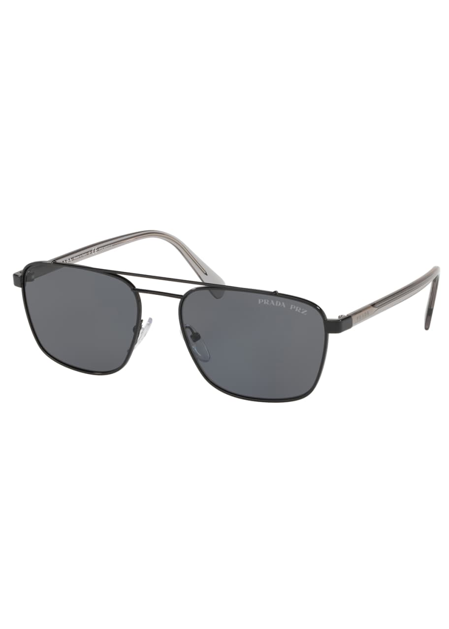 Prada Men s Square Metal Aviator Sunglasses Solid Lenses