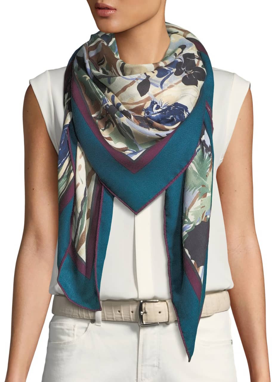 Loro Piana Cashmere-Silk Forest-Print Scarf - Bergdorf Goodman