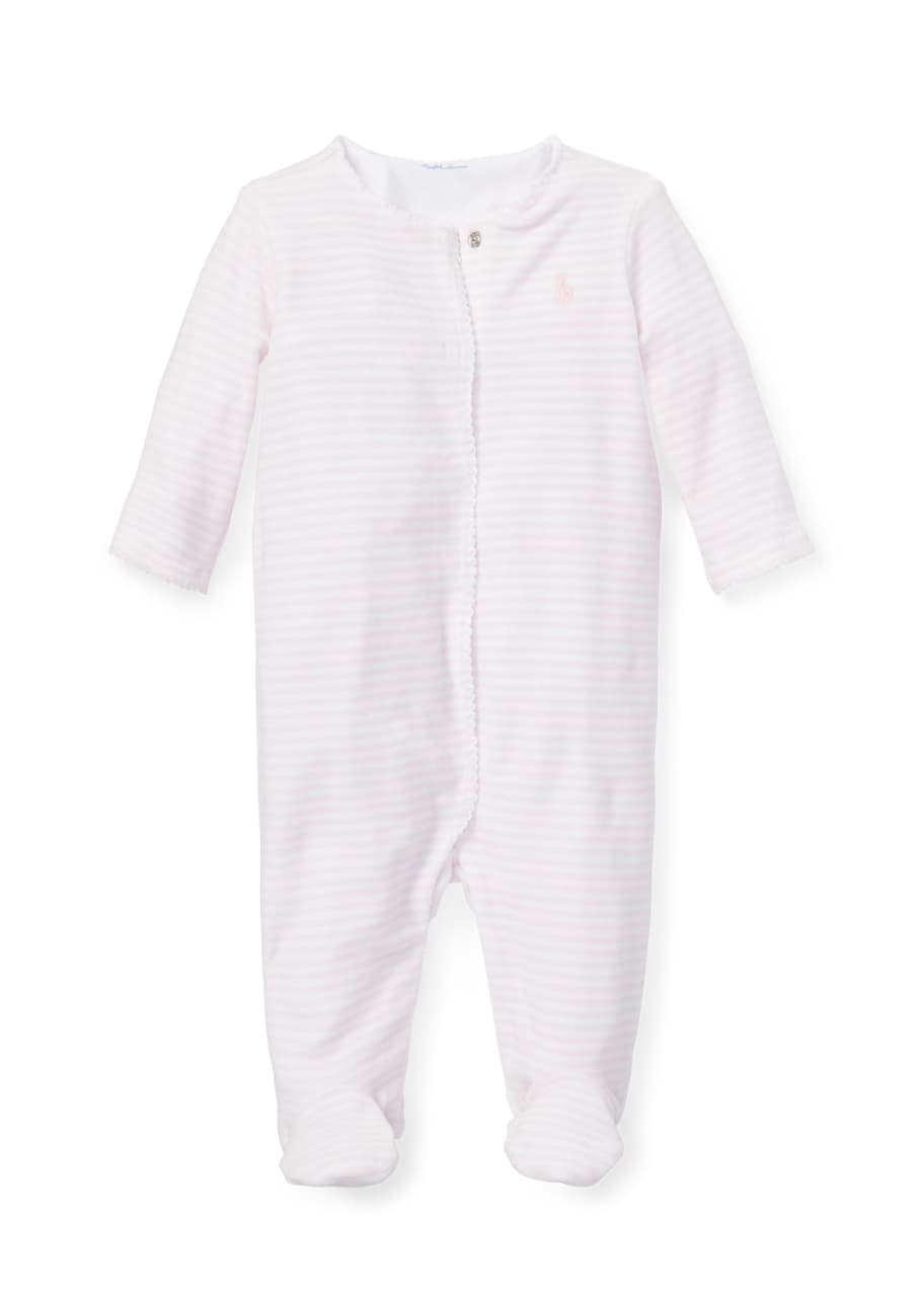 Image 1 of 1: Striped Picot-Trim Footie Pajamas, Size 3-9 Months