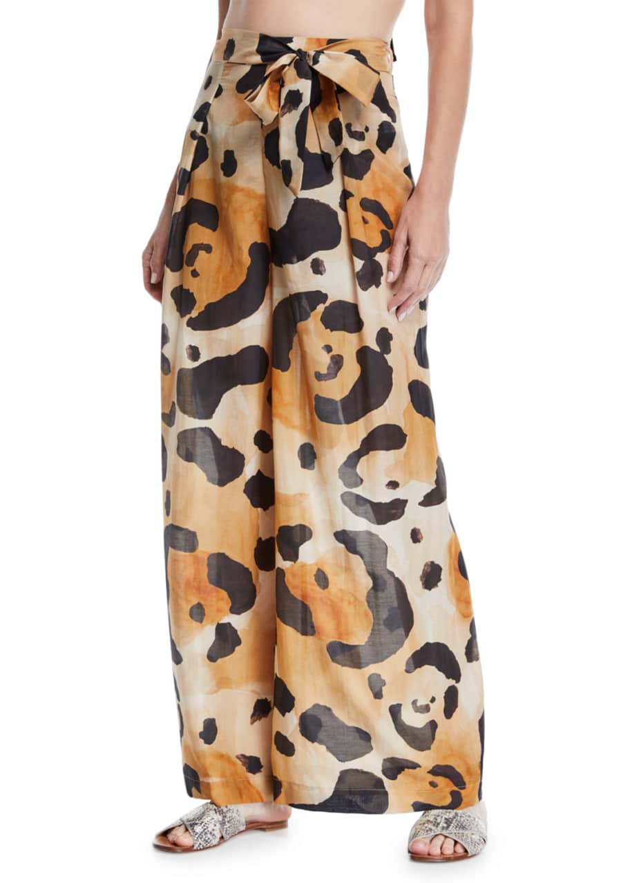 Image 1 of 1: Onca Leopard-Print Tie-Front Coverup Pants