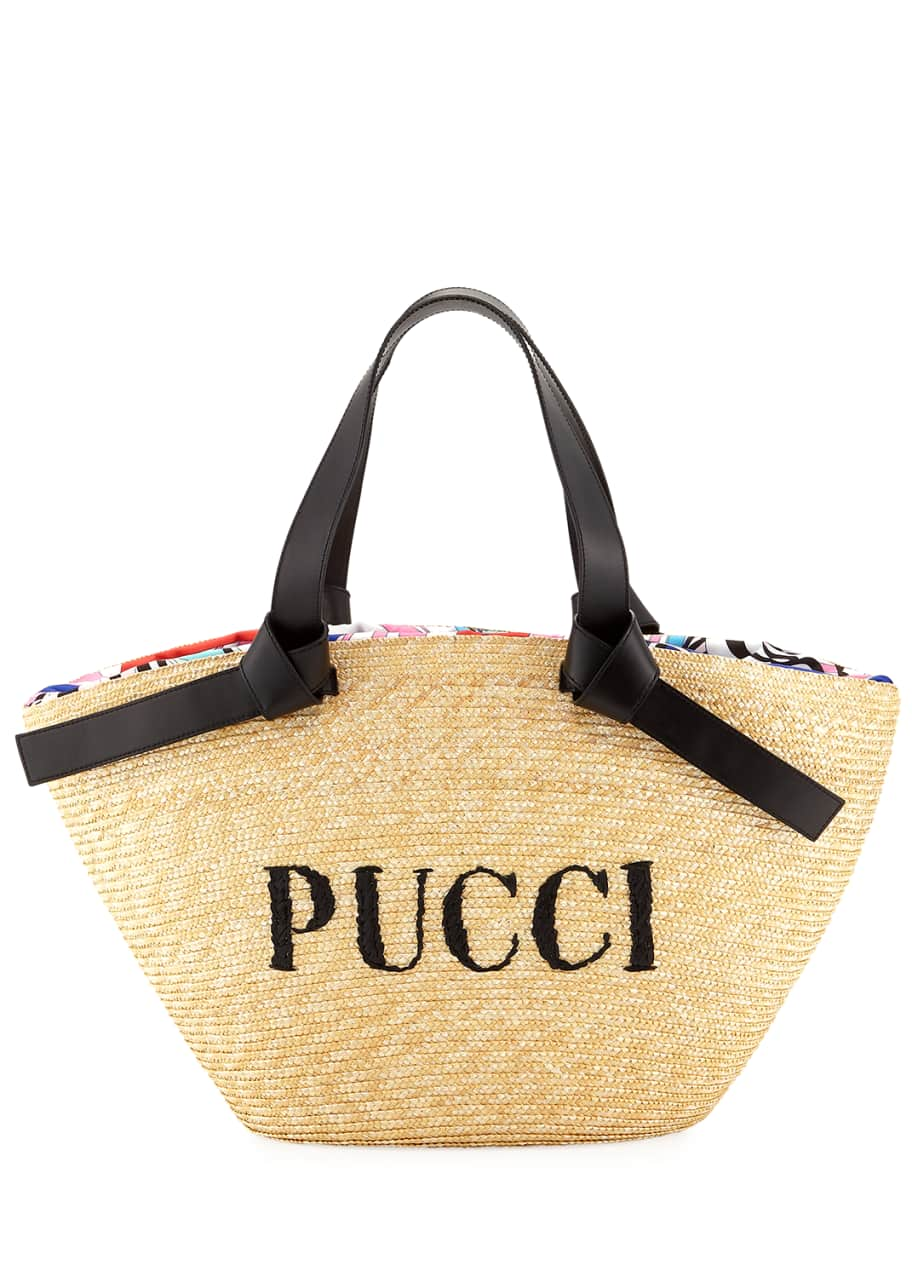 Emilio Pucci 3RBA01 3R906 SUN IS UP LOGO-PRINT BEACH Bag Beige