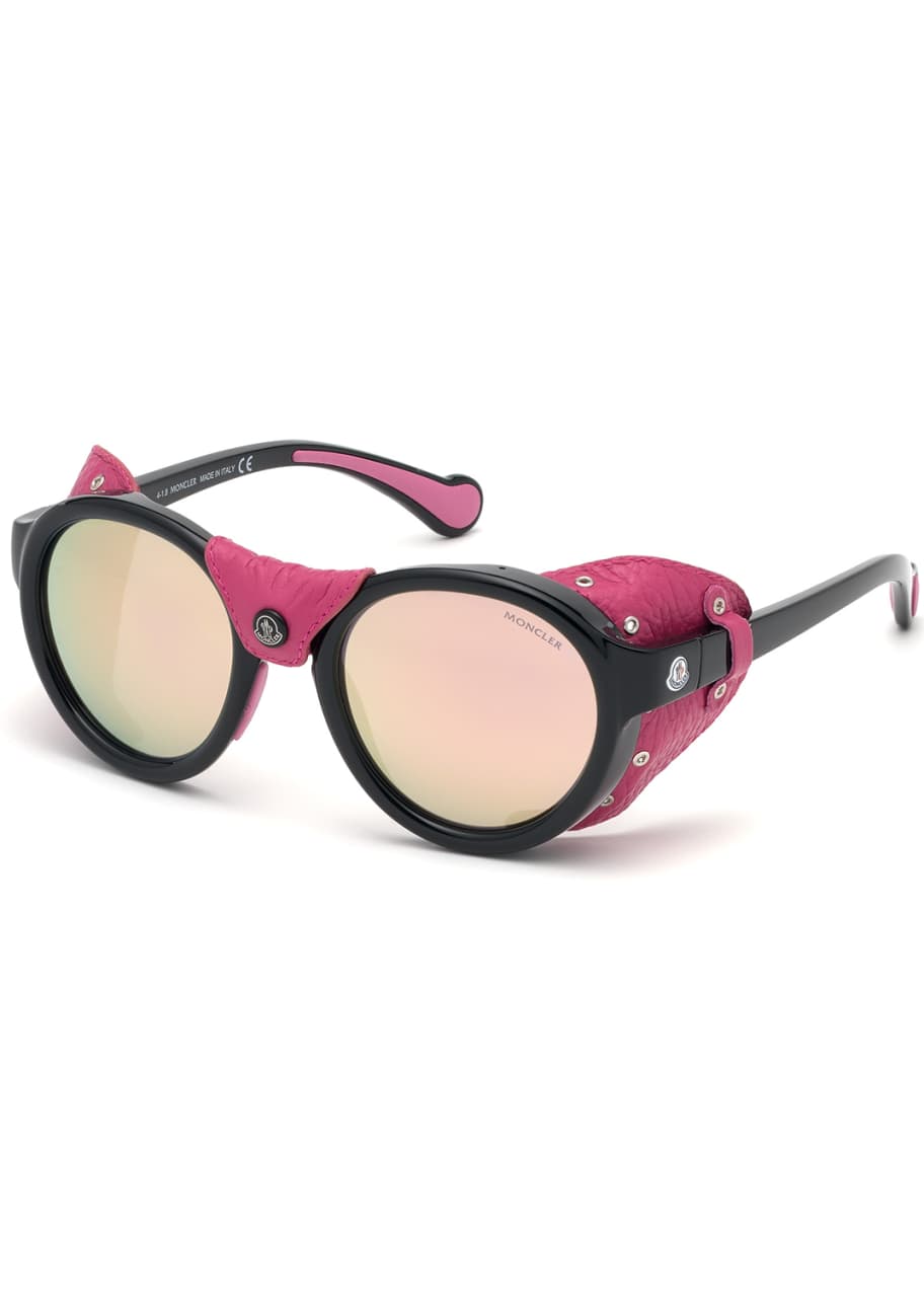 Image 1 of 1: Round Mirrored Sunglasses w/ Leather Side Blinders