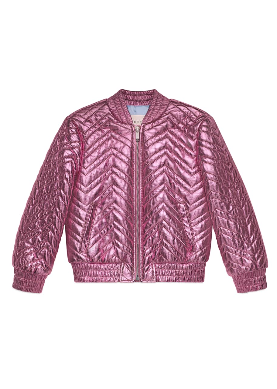 Gucci Chevron Quilted Metallic Leather Bomber Jacket, Size 4-6 ...