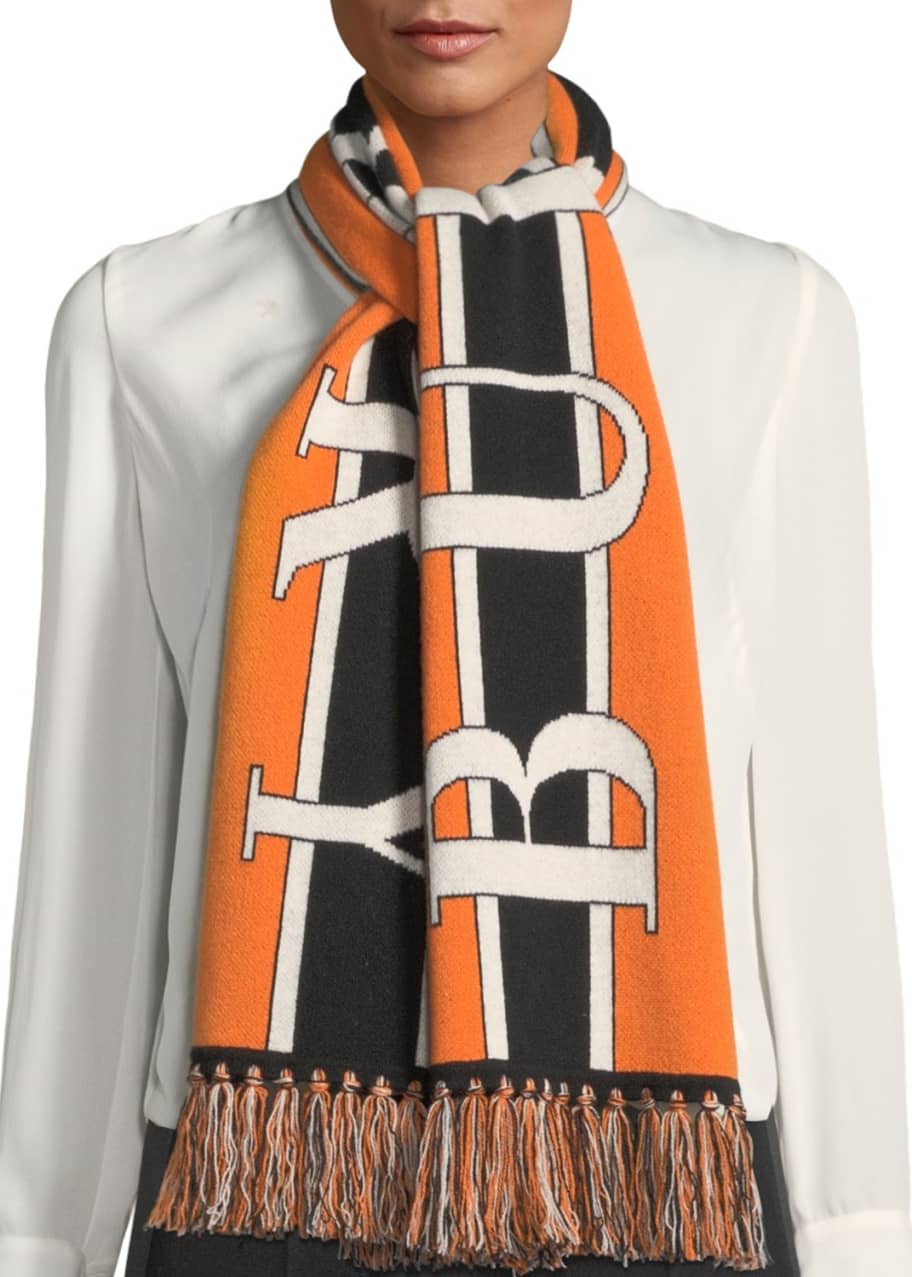 Image 1 of 1: Football Text Logo Cashmere Knitted Scarf