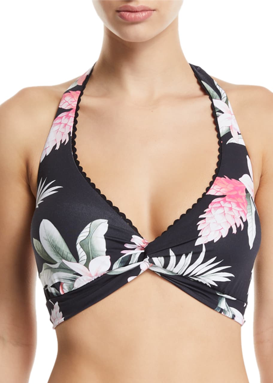 Ginger Flowers Halter Underwire Bikini Swim Top