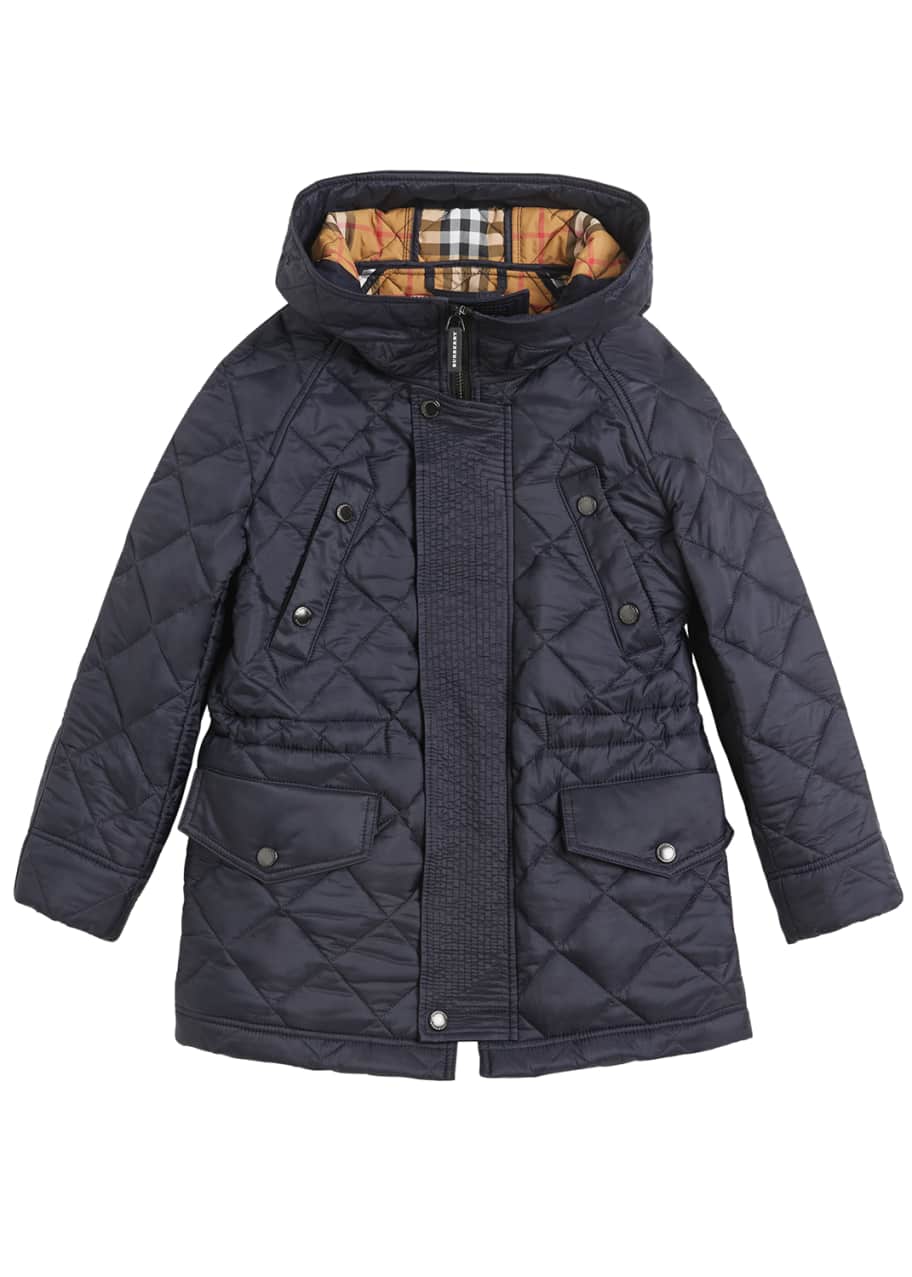 Burberry Tyle Diamond-Quilted Hooded Coat, Size 3-14 - Bergdorf Goodman