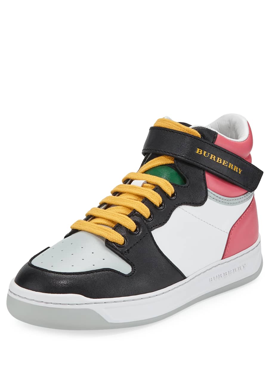 Burberry Duck Leather Colorblock High-Top Sneaker, Toddler/Kids ...