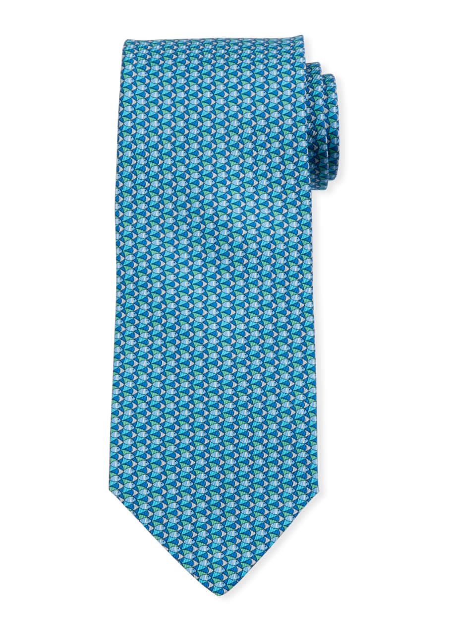 Image 1 of 1: Fish-Print Silk Tie, Blue