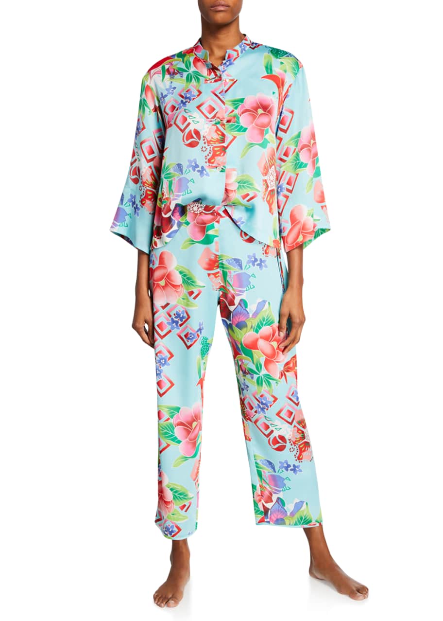 Natori Star Blossom Mandarin-Collar Pajama Set - Bergdorf Goodman
