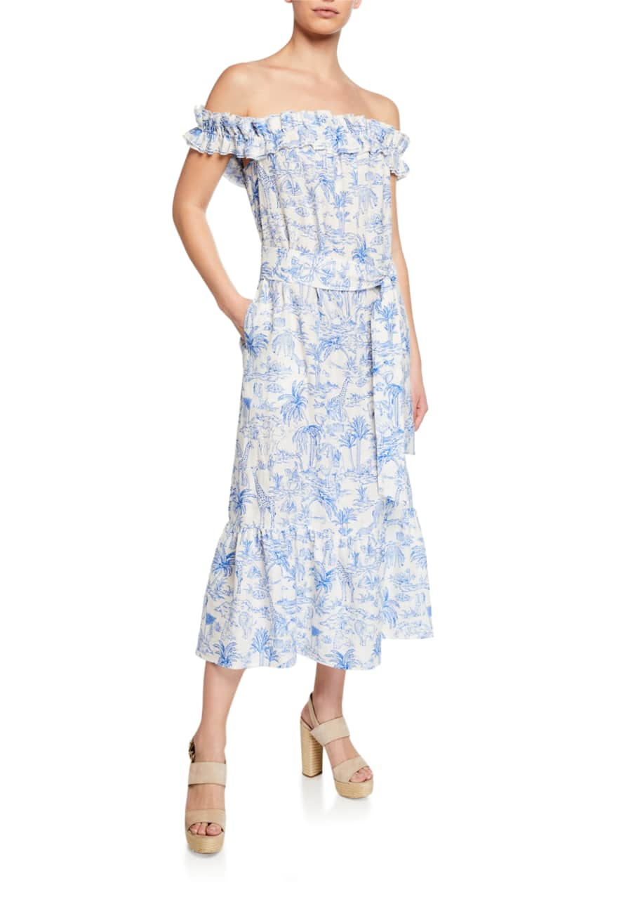 Tory Burch Printed Off-the-Shoulder Ruffle Midi Dress - Bergdorf Goodman