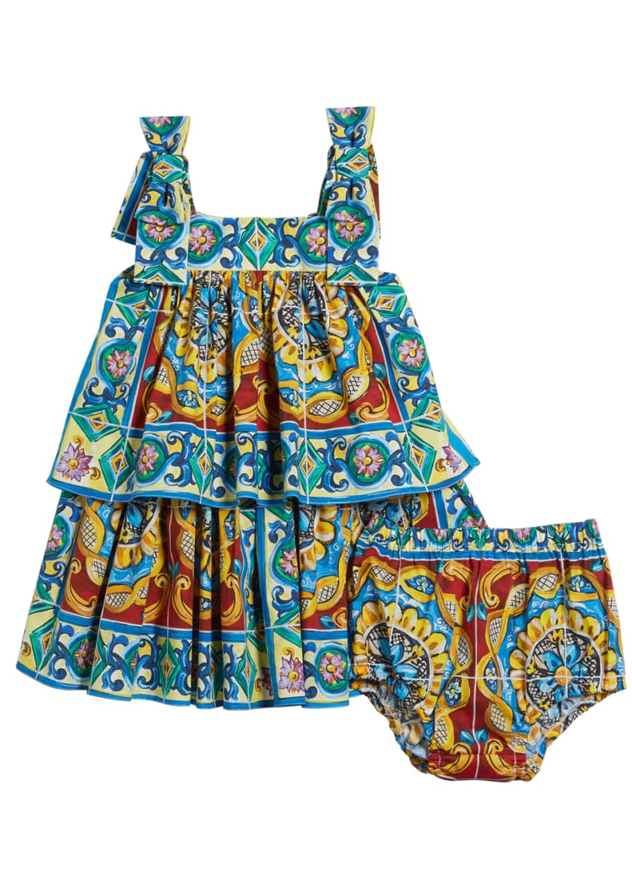 Dolce & Gabbana Sleeveless Maiolica Print Dress w/ Matching Bloomers ...
